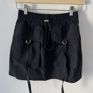 Black Nylon Cargo Mini Skirt with Drawstring